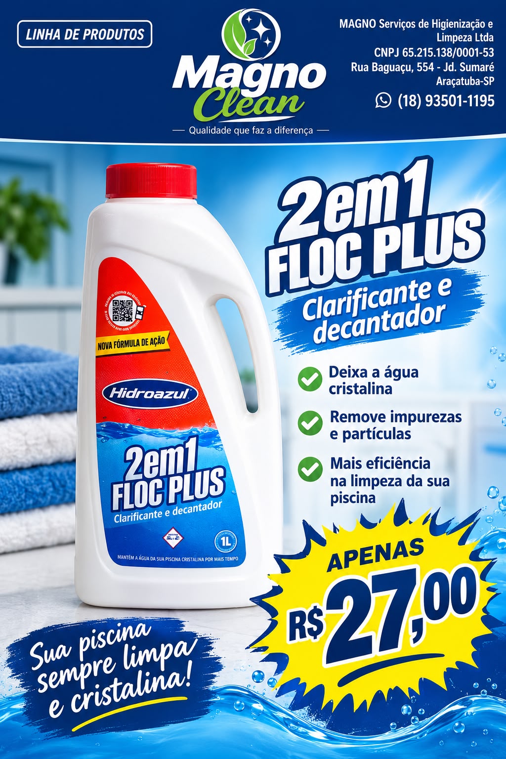 2 em 1 Floc Plus Hidroazul 1 L · clarificante e decantador
